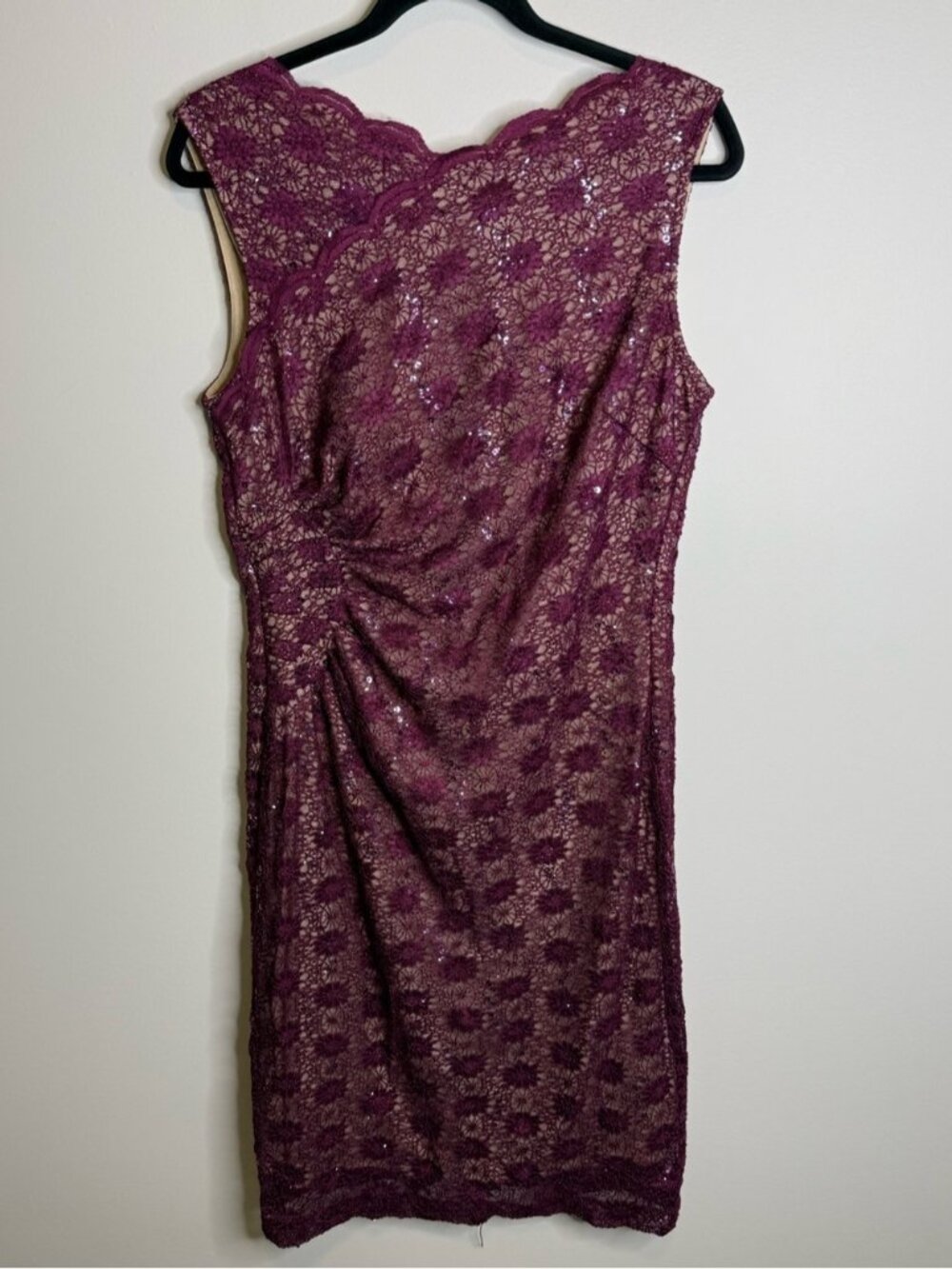 Gabby Skye Plum Lace Midi Sheath Dress sparkly size 14 purple